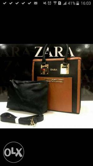 Brown And Black Zara Leather Handbag