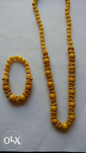Brown-and-yellow Beaded Bracelet And Necklace