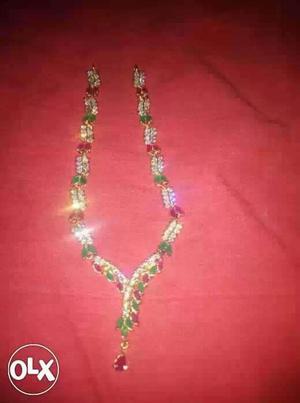 Gold, Red, And Green Diamond Encrusted Necklace