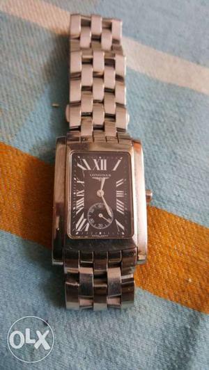 LONGINES Black Face Chronograph Watch With Silver Link Strap