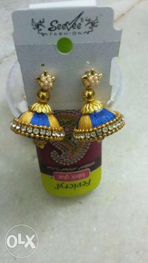 Pair Of Gold And Blue Jhumkas
