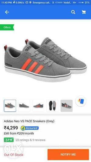 Pair Of Gray-and-orange Adidas Low Top Sneakers Screenshot