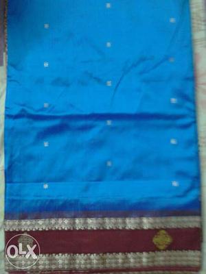 Pure silk saari. blue and maroon. with blouse