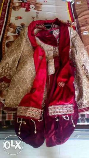 Red And Brown Sharwani Traditional Dress