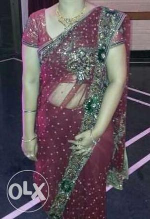 Red And Silver Sari