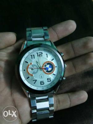 Silver Linked White BMW Chronograph Watch