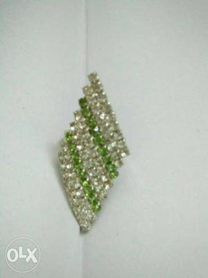 White and light green stoned partywear Ring