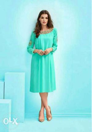 Women's Green Long Sleeve Midi Dress