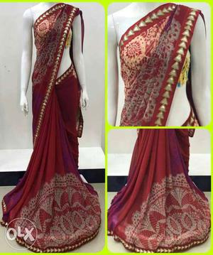 Women's Maroon And Grey Floral Sari