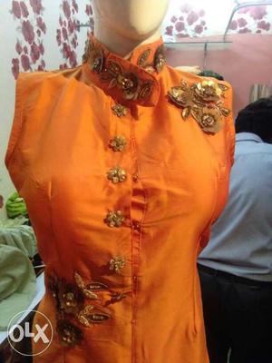 Women's Orange Floral Sleeveless Top