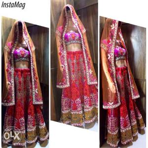 Women's Purple And Red Floral Ghagra Choli With Dupatta