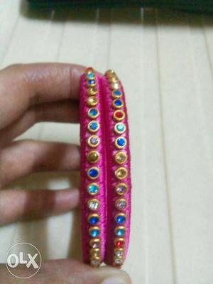 Women's Two Pink Silk Thread Bracelets