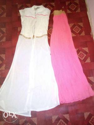 Women's White Sleeveless Maxi Dress And Pink Maxi Skirt