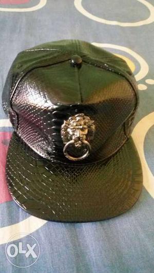 Black Leather Snapback Cap