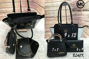 Black Leather Tote Bag, Handbag, And Long Wallet