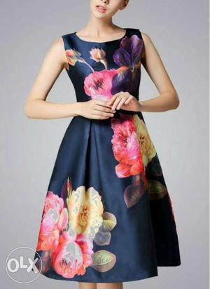 Black, Pink And Yellow Floral Sleeveless Dress