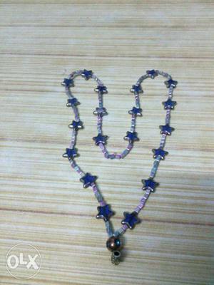 Blue And Pink Star Beaded Necklace