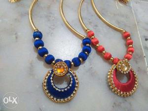 Blue And Red Silk Thread Neckclaces