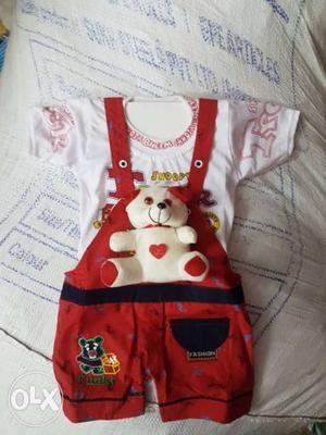 Children's White And Red Printed Jumpershort