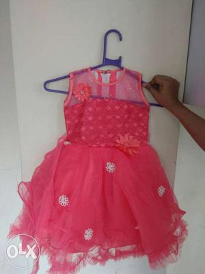 Girl's Pink Illusion Neckline Dress