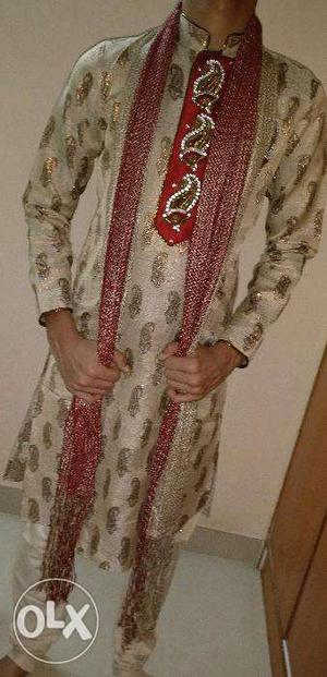 Mens good looking sherwani with scarf and pyjama. size 38 cm