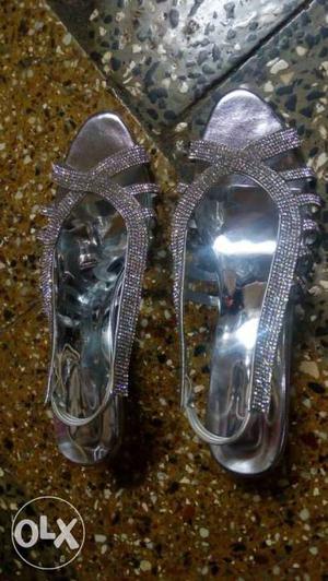 Pair Of Brand New Silver-colored Peep-toe Back Strap With
