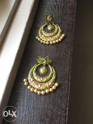 Pair Of Green-and-gold Earrings