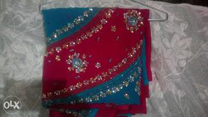 Party wear sari with matching blause in good