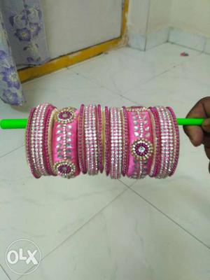 Pink And Silver Thread Bangles