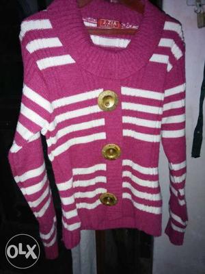 Pink And White Stripe Knit Sweater