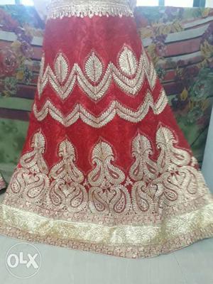 Red And Beige Floral Traditional Skirt