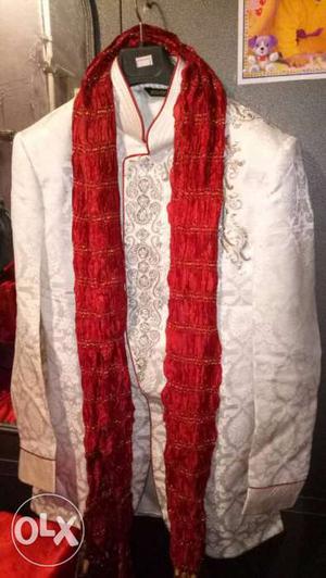 Red And White Long-sleeved Traditional Shirt