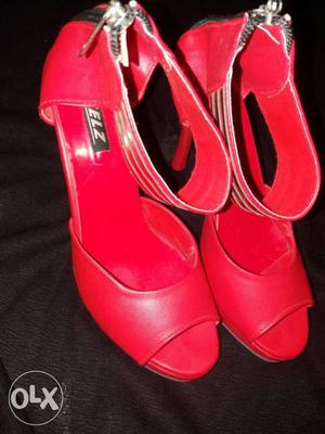 Red Leather Heeled Sandals