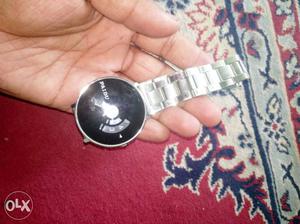 Round Silver Digital Watch With Link Bracelet