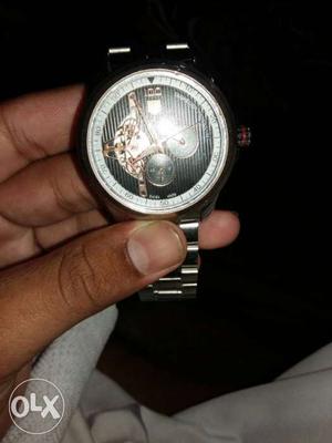 Round Silver Link Bracelet Chronograph Watch