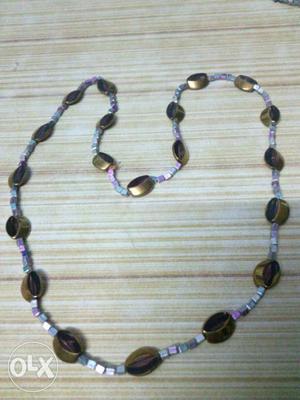 Silver And Brown Beaded Necklace