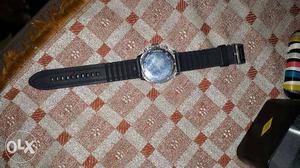 Silver Case Watch With Black Strap fossil watch