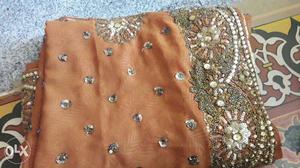 Silver Sequined Brown Floral Textile