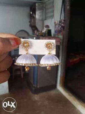 White-and-gold Diamond Embellished Jhumka Earrings