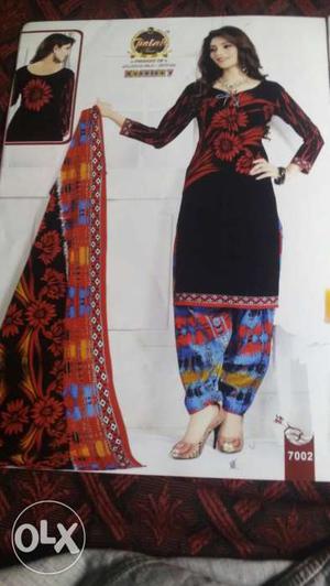 Women's Black, Red And Blue Sari