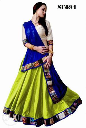 Women's Blue, Green, And White Sari