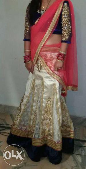 Women's Blue and off white Lehenga (once used)