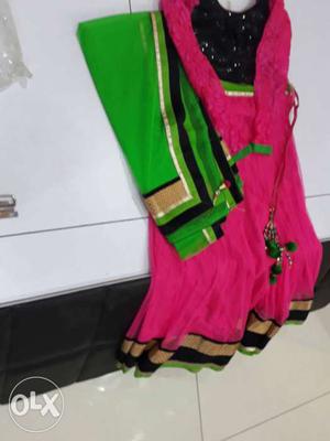 Women's Pink And Green Floral Traditional Dress