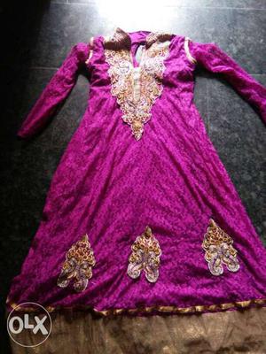Women's Purple And Brown V Neck Long Dress with bottom chuni