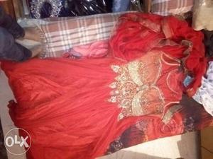 Women's Red And Beige Wedding Sari
