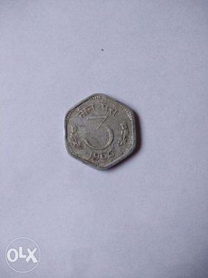 3 Paise Silver Coin in 