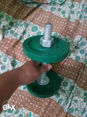 Green And White Metal Dumbbells