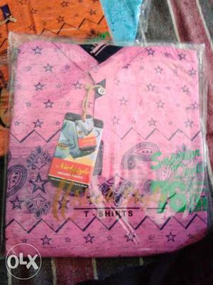 Pink And Black Star Print Kurti In Package