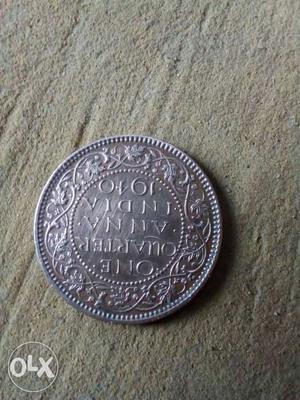 Round One Quarter Anna India Silver Coin