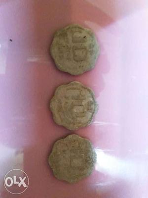 Three 10 Indian Paise Coins